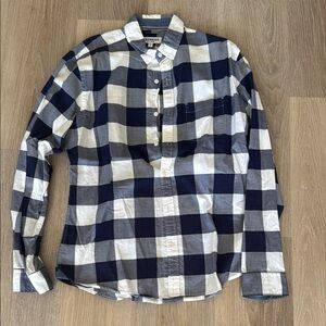 Express Men's Blue and White Checkered Shirt - Large - Soft wash